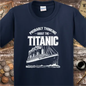 Probably thinking about the Titanic Kids T-shirt