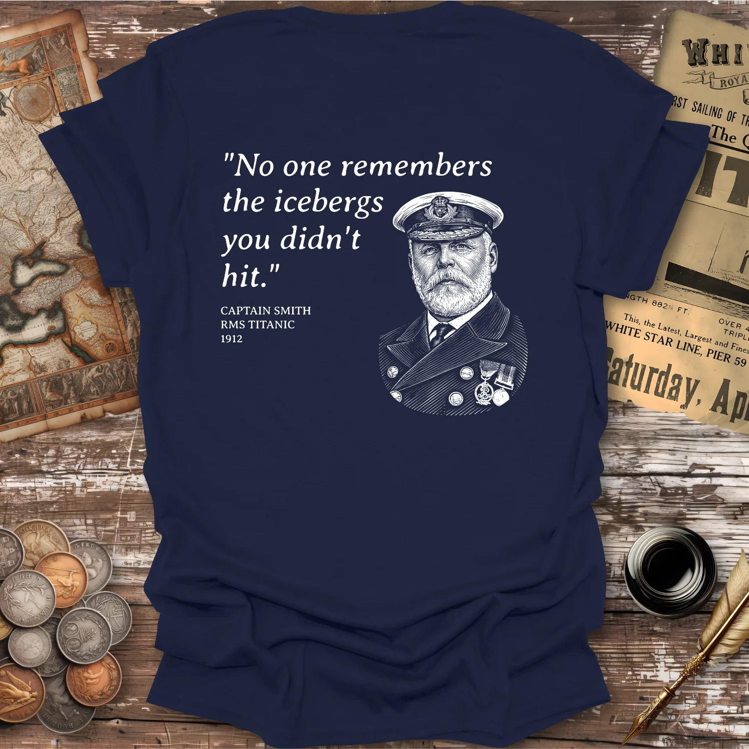 Back Print, Titanic Captain Smith Iceberg Quote T-shirt