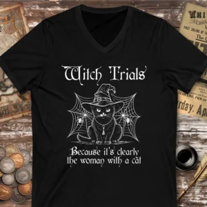 Witch Trials  Clearly The Woman With A Cat V-neck T-shirt