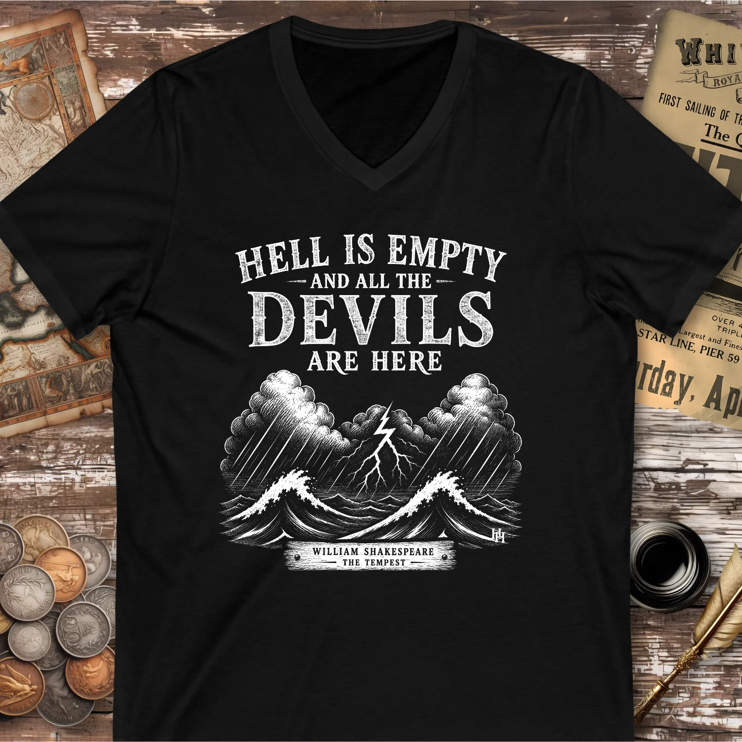 Hell Is Empty Shakespeare The Tempest Quote V-neck T-shirt