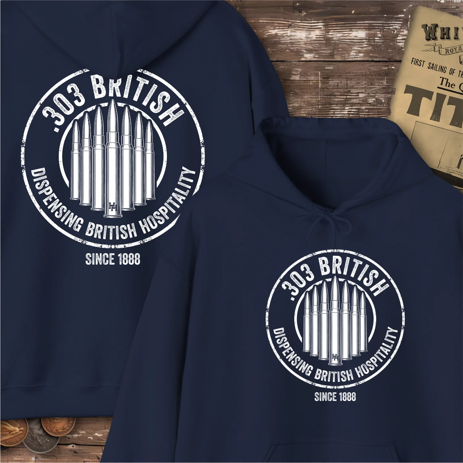 .303 British Dispensing British Hospitality Hoodie, Front and Back Print