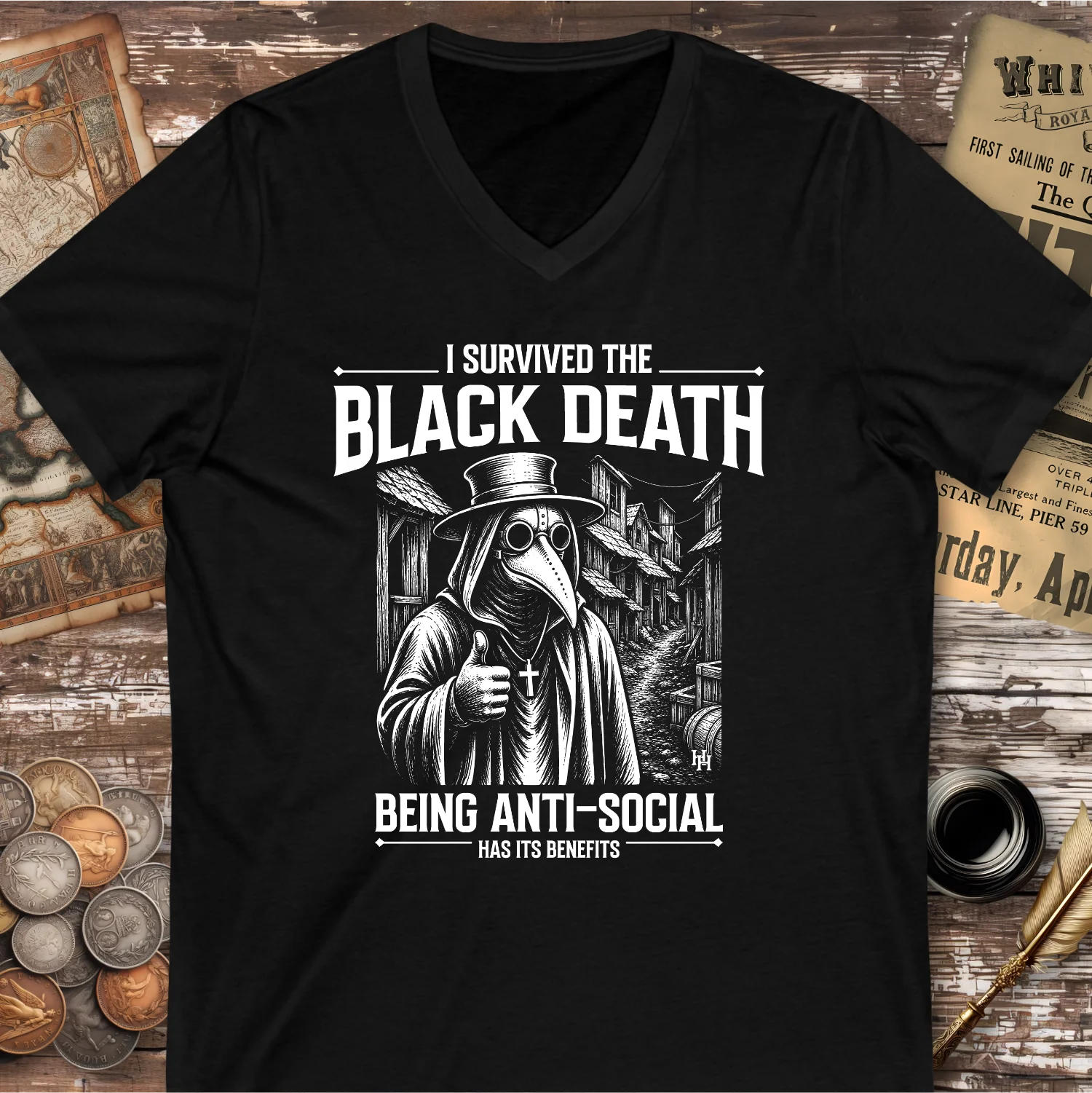 The Black Death Anti-social V-neck T-shirt