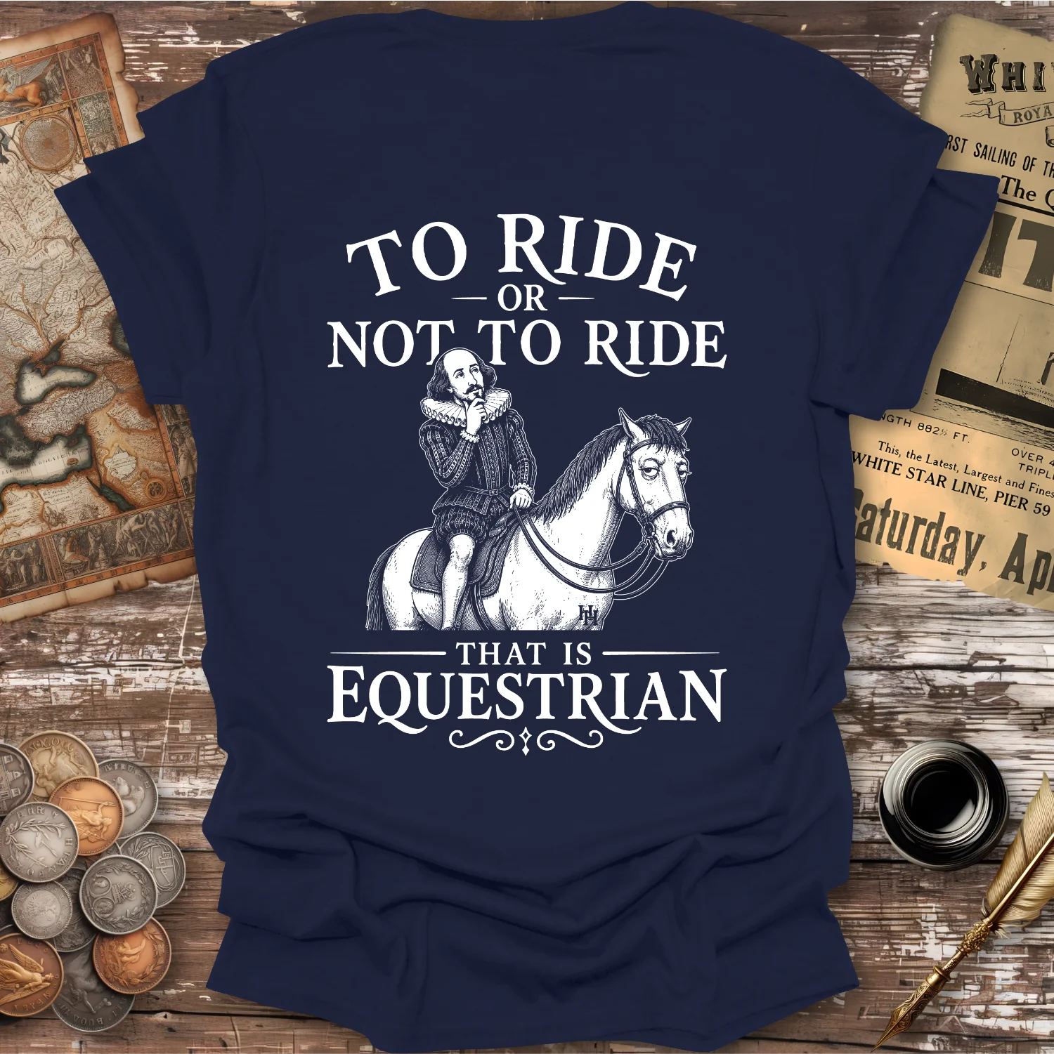 Back Print, To Ride Or Not To Ride Shakespeare T-shirt
